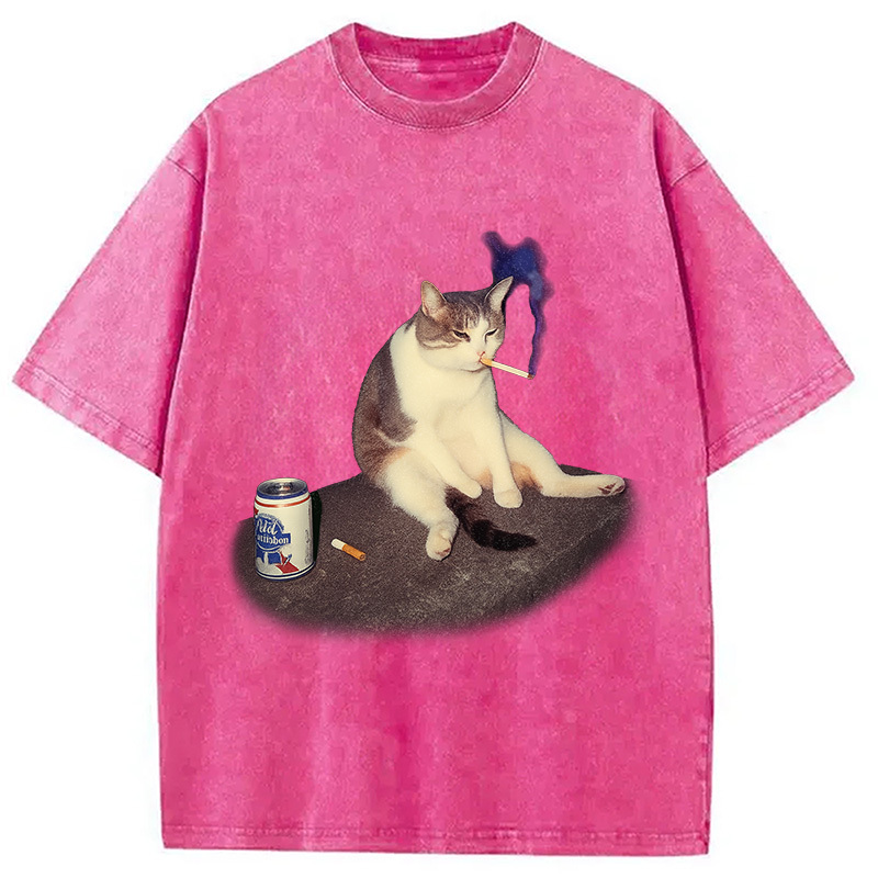 Custom Cat Smoking Meme Washed T-Shirt