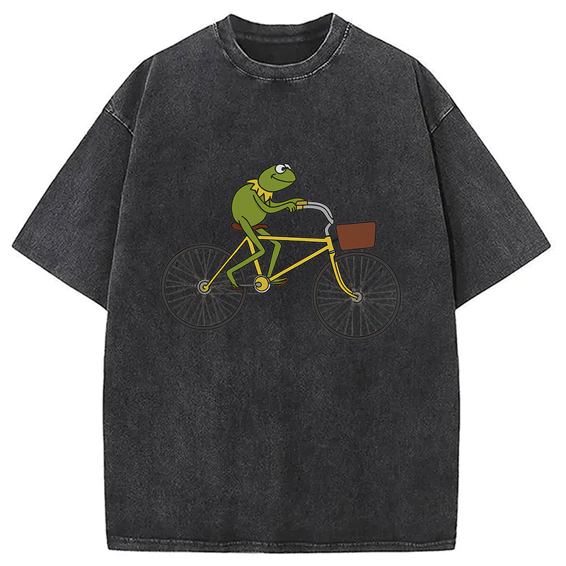 Kermit Riding A Bike Washed T-Shirt