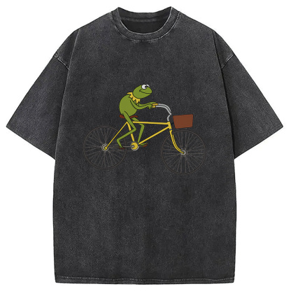 Kermit Riding A Bike Washed T-Shirt