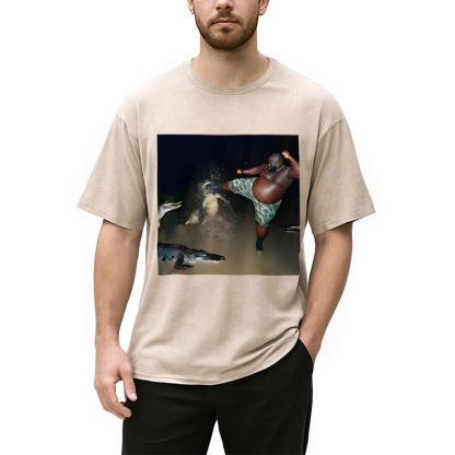 Man Kick Alligator In Swamp Funny Washed T-Shirt