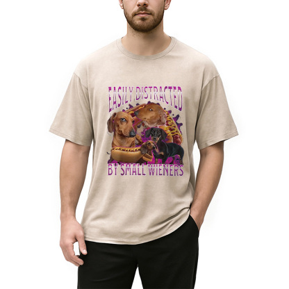 Easily Distracted By Small Wieners Funny Washed T-Shirt