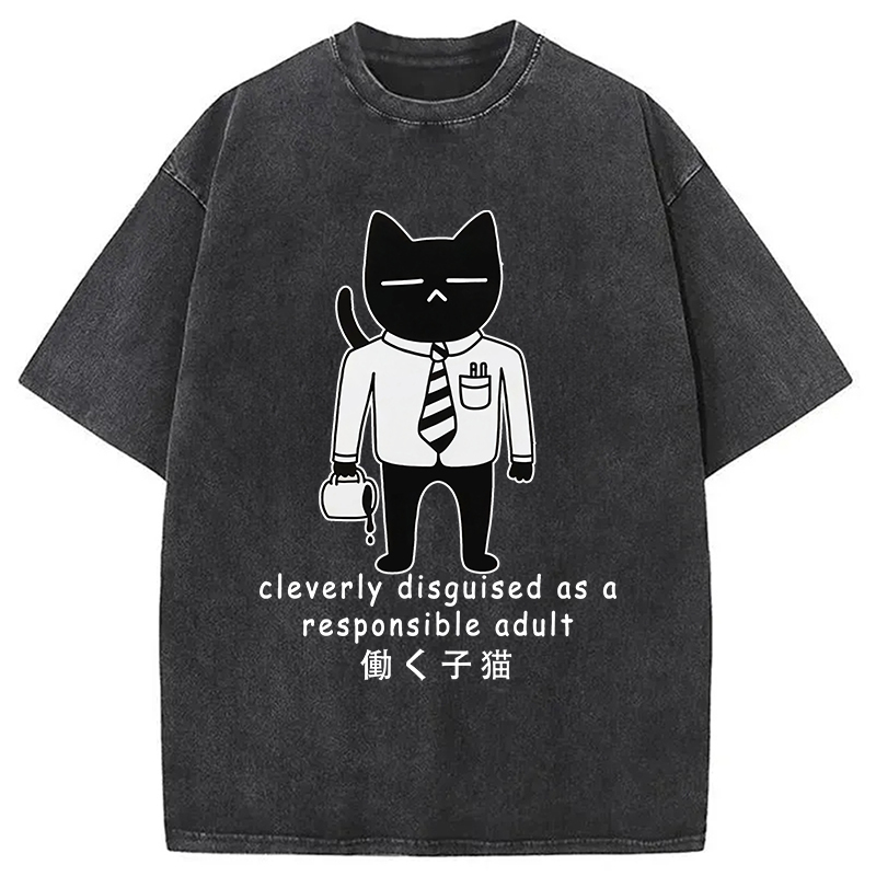 Cat At Work Japan Washed T-Shirt