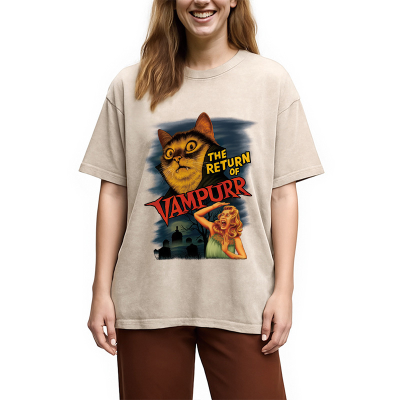 The Return of Vampurr The Halloween Cat Washed T-Shirt