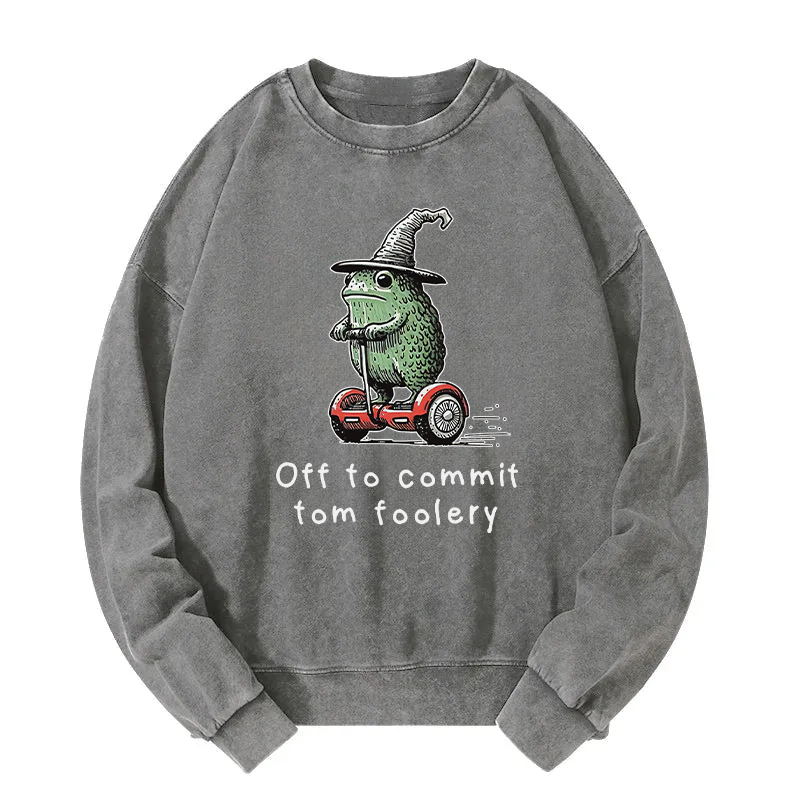 Frog Riding A Balance Scooter Washed Sweatshirt