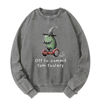 Frog Riding A Balance Scooter Washed Sweatshirt