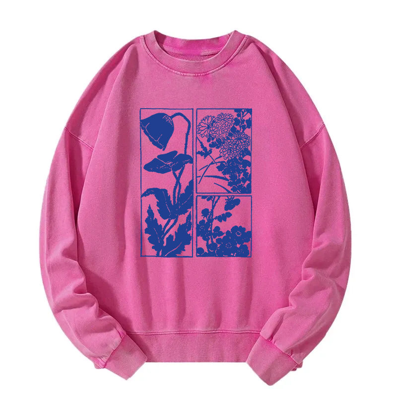 Woodcut Flowers Washed Sweatshirt