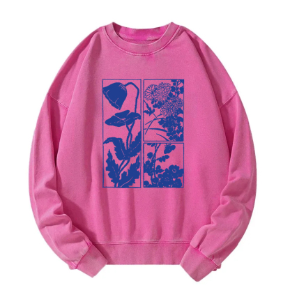 Woodcut Flowers Washed Sweatshirt