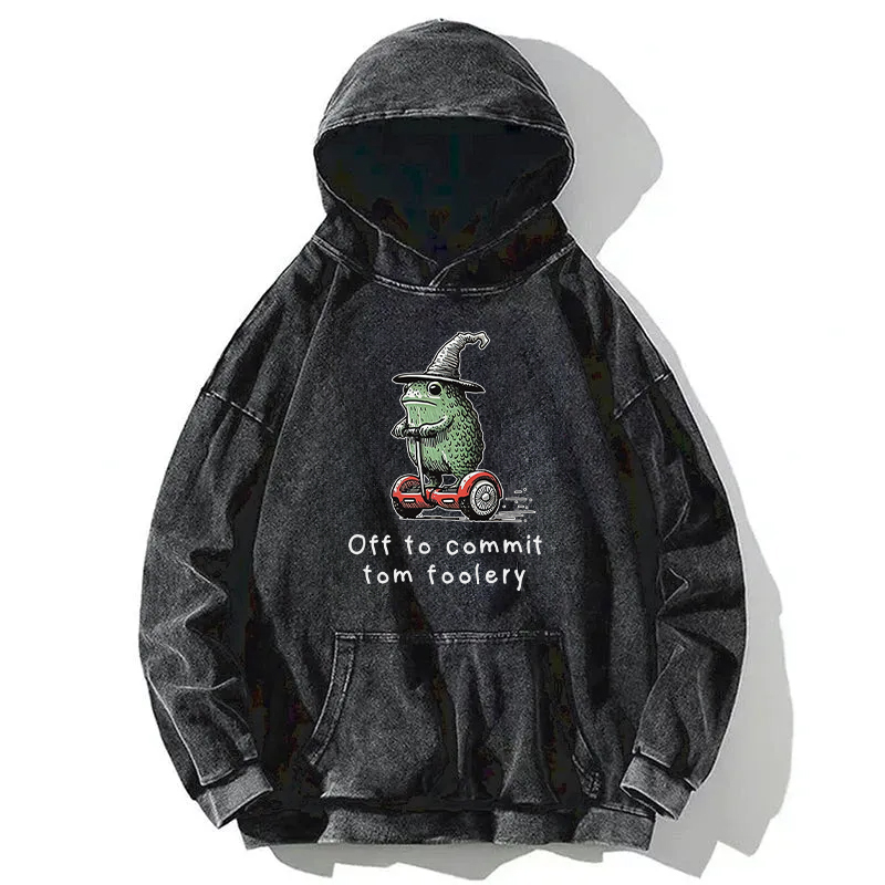 Frog Riding A Balance Scooter Washed Hoodie