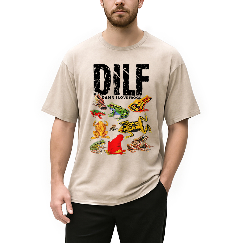 DILF Man I Love Frogs Funny Meme Washed T-Shirt