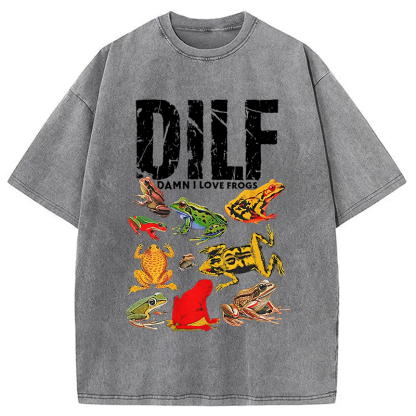 DILF Man I Love Frogs Funny Meme Washed T-Shirt