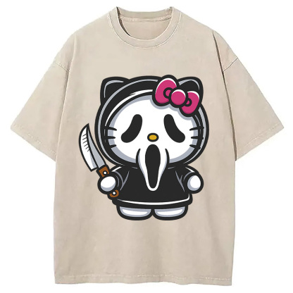 Scream Kitty Halloween Washed T-Shirt