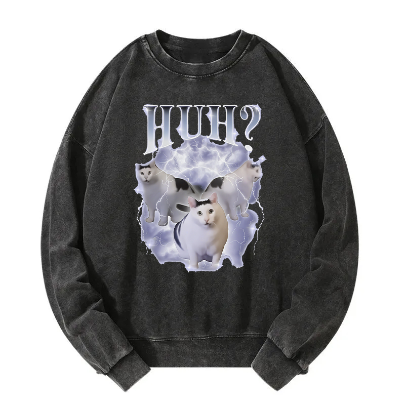Huh Cat Chonky Ben Meme Washed Sweatshirt
