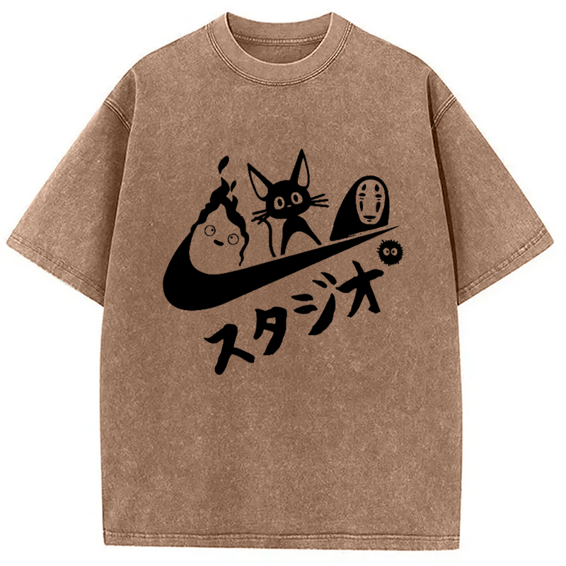 Black Cat Ghibli Vintage Washed T-Shirt