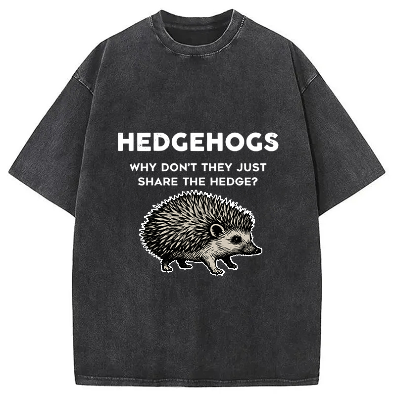Funny Hedgehog Washed T-Shirt