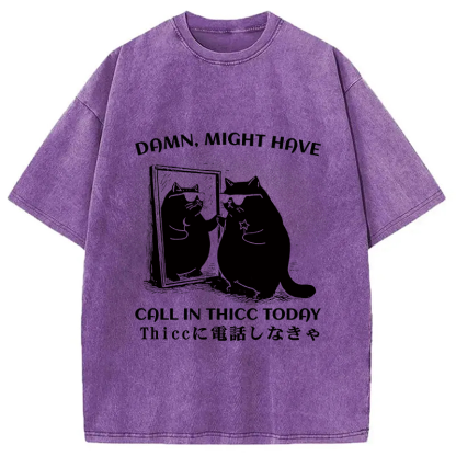 Black Cat Admiring Himself Washed T-Shirt