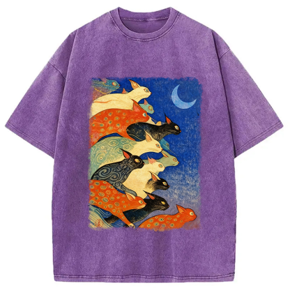 Colorful Flowing Cats Washed T-Shirt