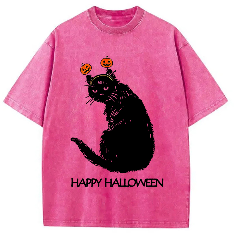 Halloween Cat Japanese Washed T-Shirt