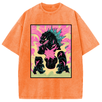 Japanese Godzilla Graffiti Washed T-Shirt