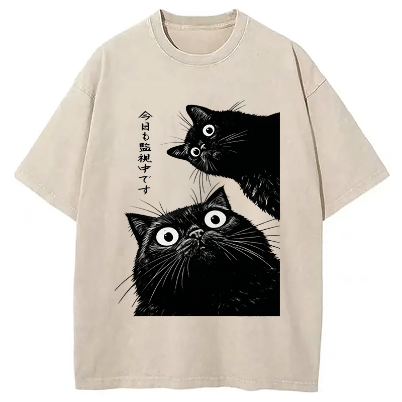 The Cat Is Watching Today Washed T-Shirt