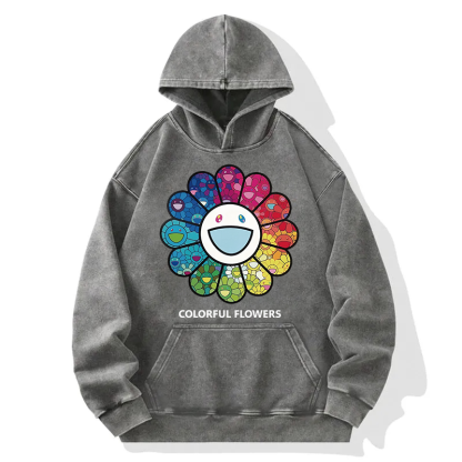 Smiling Flower Japanese Art Washed Hoodie