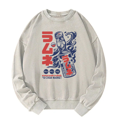 Ramune Print Japanese Washed Sweatshirt