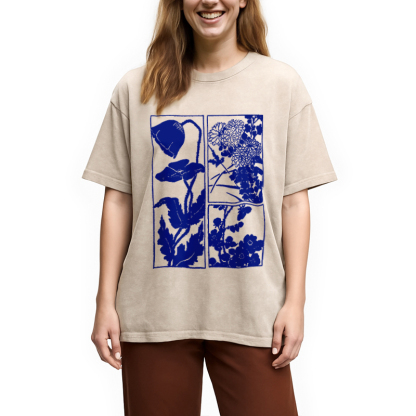 Woodcut Flowers Washed T-Shirt