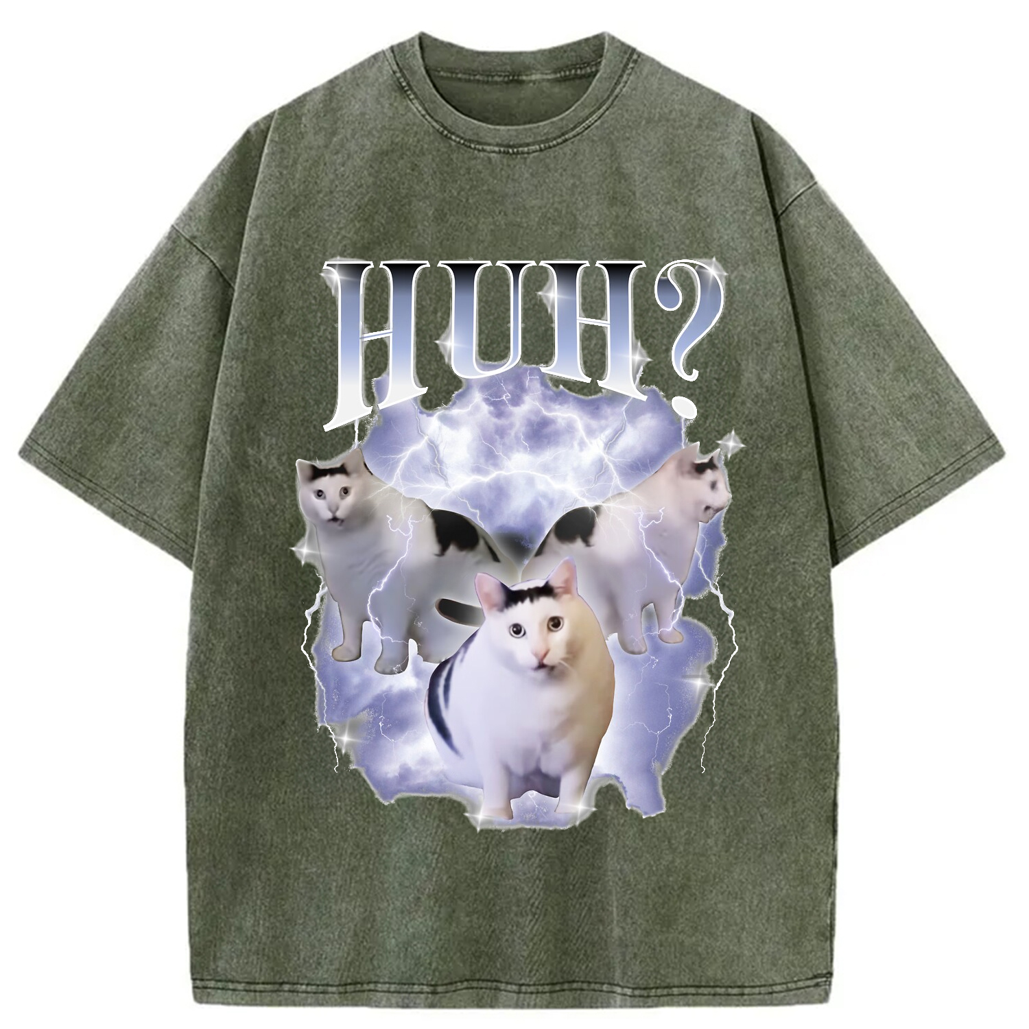Huh Cat Chonky Ben Meme Washed T-Shirt