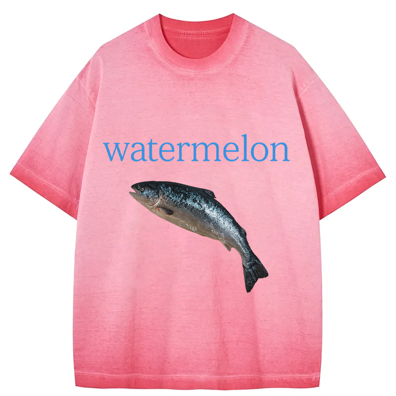 Watermelon Fish Gradient Washed T-Shirt