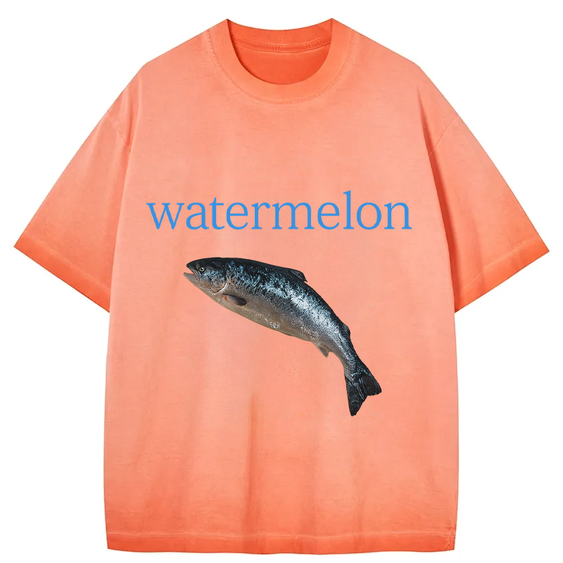 Watermelon Fish Gradient Washed T-Shirt