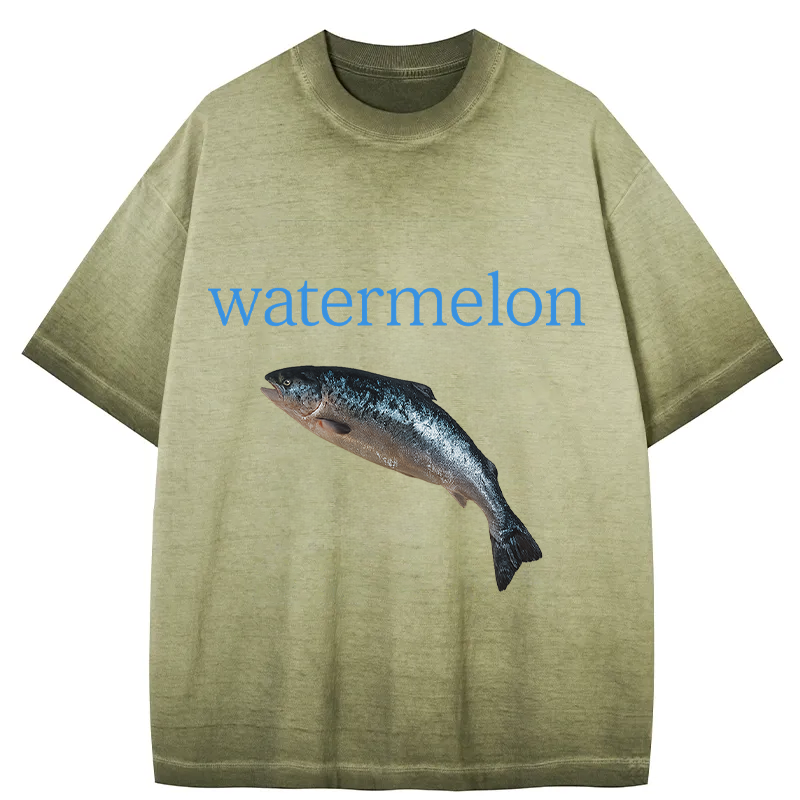 Watermelon Fish Gradient Washed T-Shirt