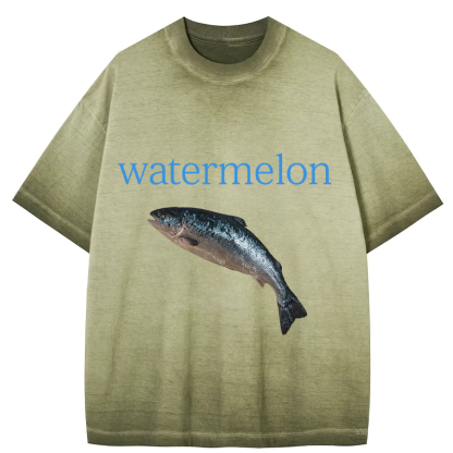 Watermelon Fish Gradient Washed T-Shirt
