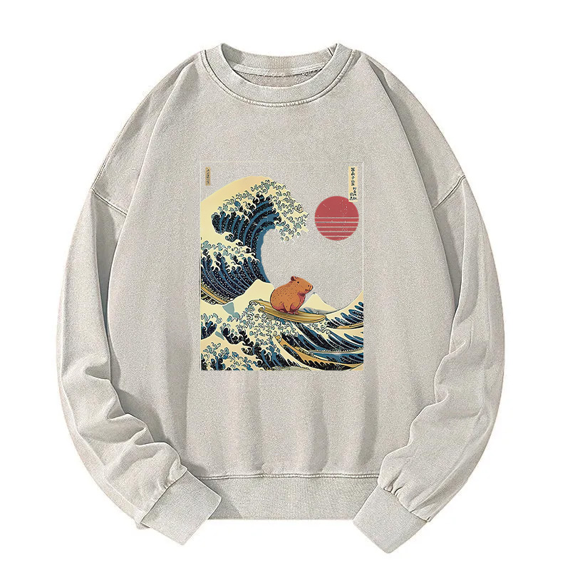 Capybara Surfing Washed Sweatshirt