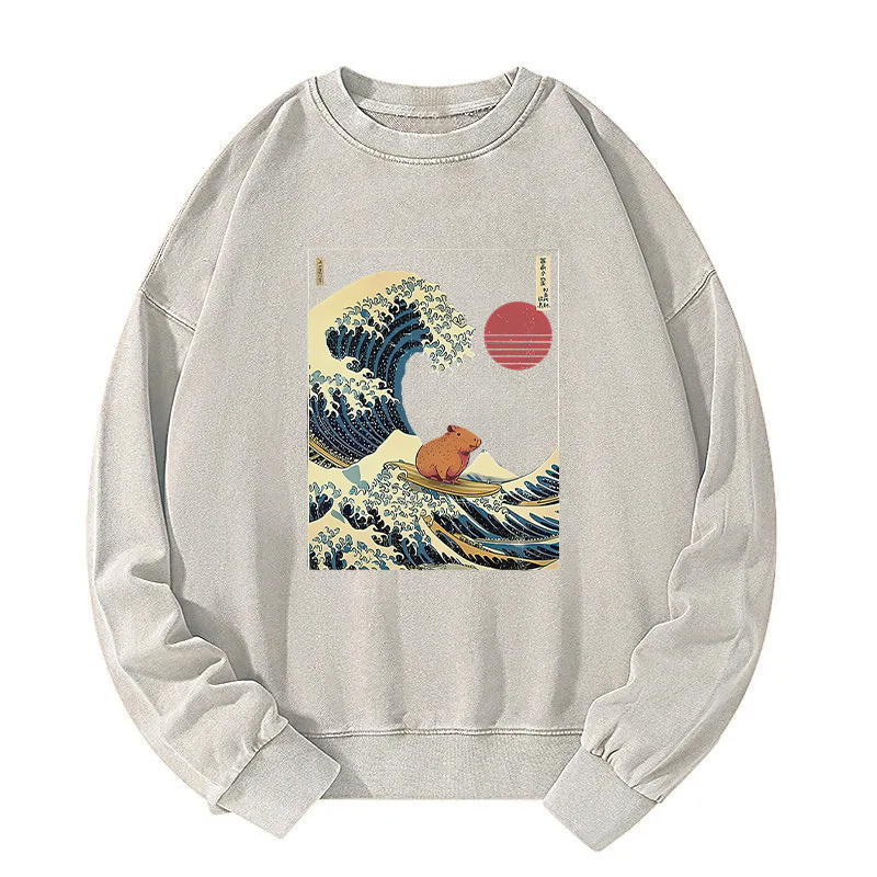 Capybara Surfing Washed Sweatshirt
