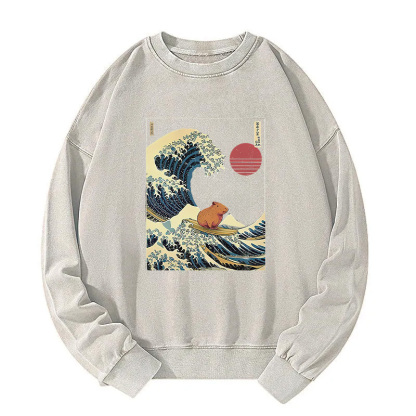 Capybara Surfing Washed Sweatshirt