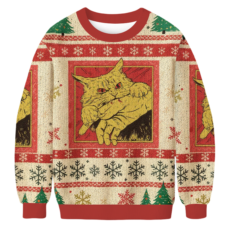 Tokyoviva Biting Cat Christmas Ugly Sweatshirt