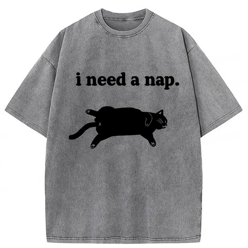Tokyoviva Cat I need A Nap Washed T-shirt