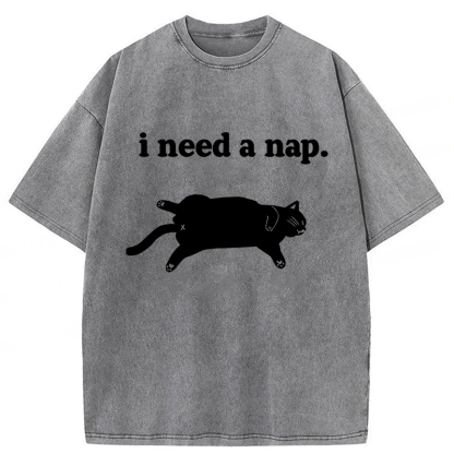Tokyoviva Cat I need A Nap Washed T-shirt