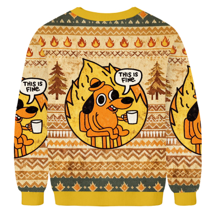 Baddiecat This Is Fine Dog On Fire Christmas Ugly Sweatshirt