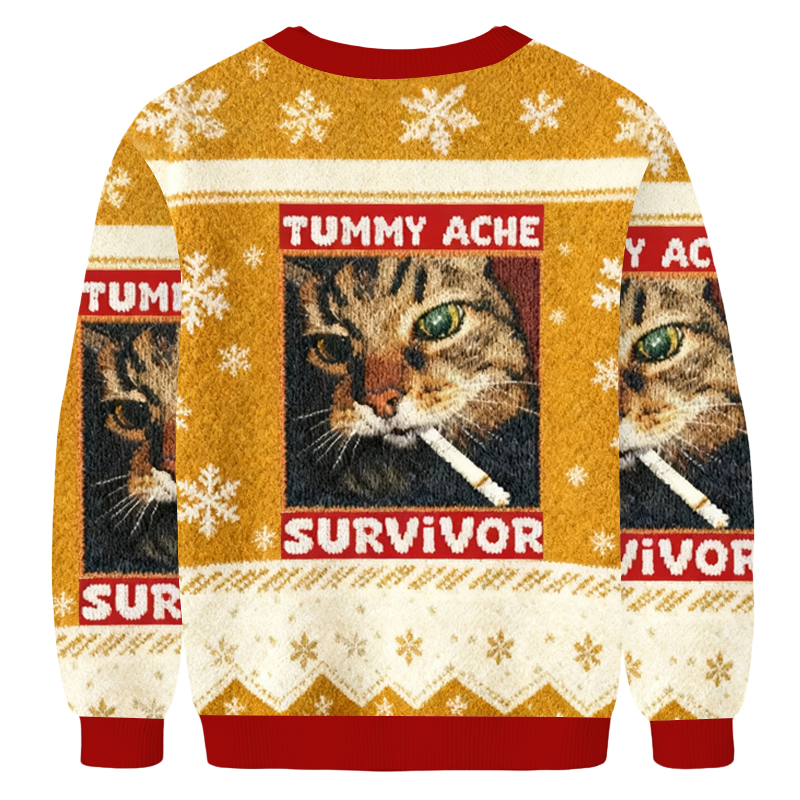 Baddiecat Tummy Ache Survivor Christmas Ugly Sweatshirt