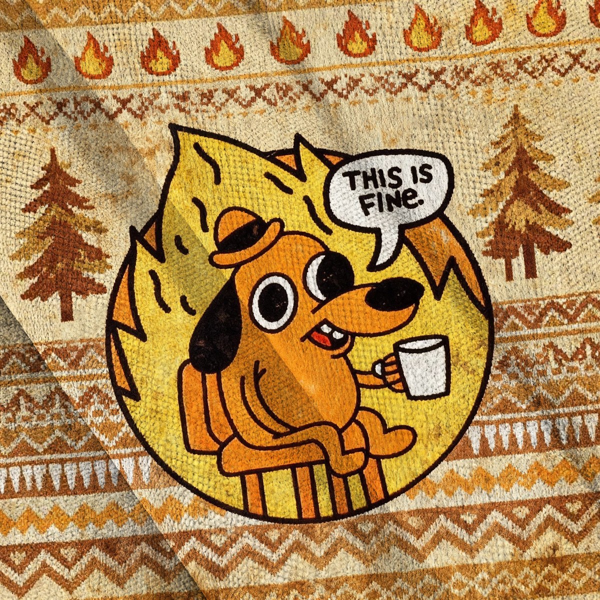 Baddiecat This Is Fine Dog On Fire Christmas Ugly Sweatshirt