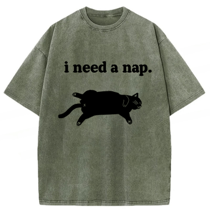 Tokyoviva Cat I need A Nap Washed T-shirt