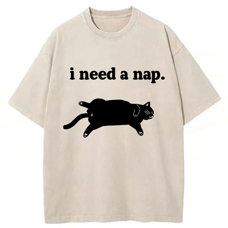 Tokyoviva Cat I need A Nap Washed T-shirt