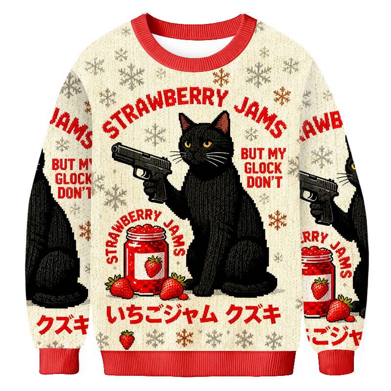 Baddiecat Strawberry Jams Christmas Ugly Sweatshirt