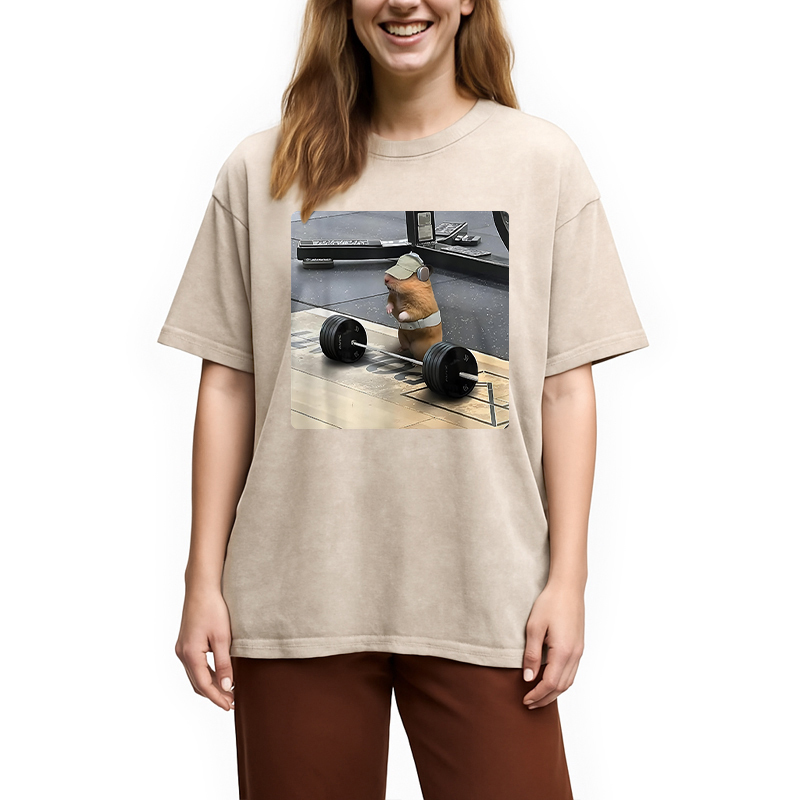 Funny Cute Rat Weightlifting Meme Washed T-Shirt