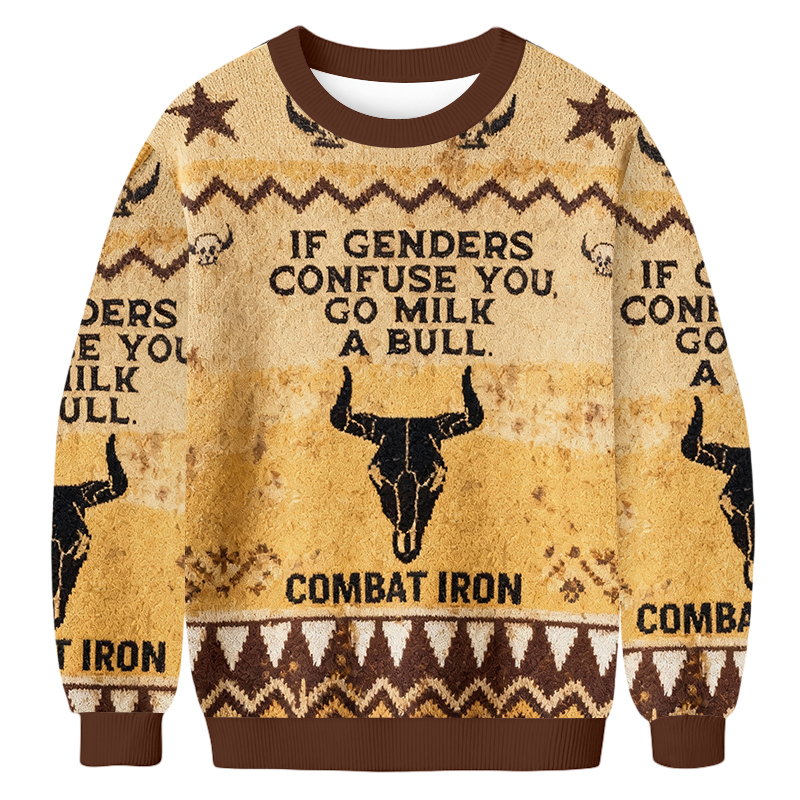 Baddiecat If Genders Confuse You Go Milk A Bull Christmas Ugly Sweatshirt