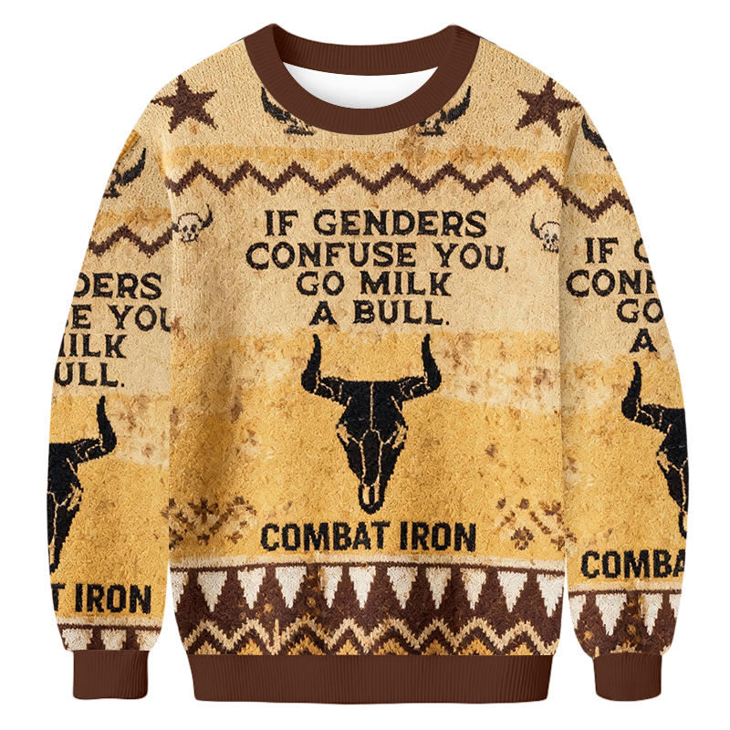 Tokyoviva If Genders Confuse You Go Milk A Bull Christmas Ugly Sweatsh