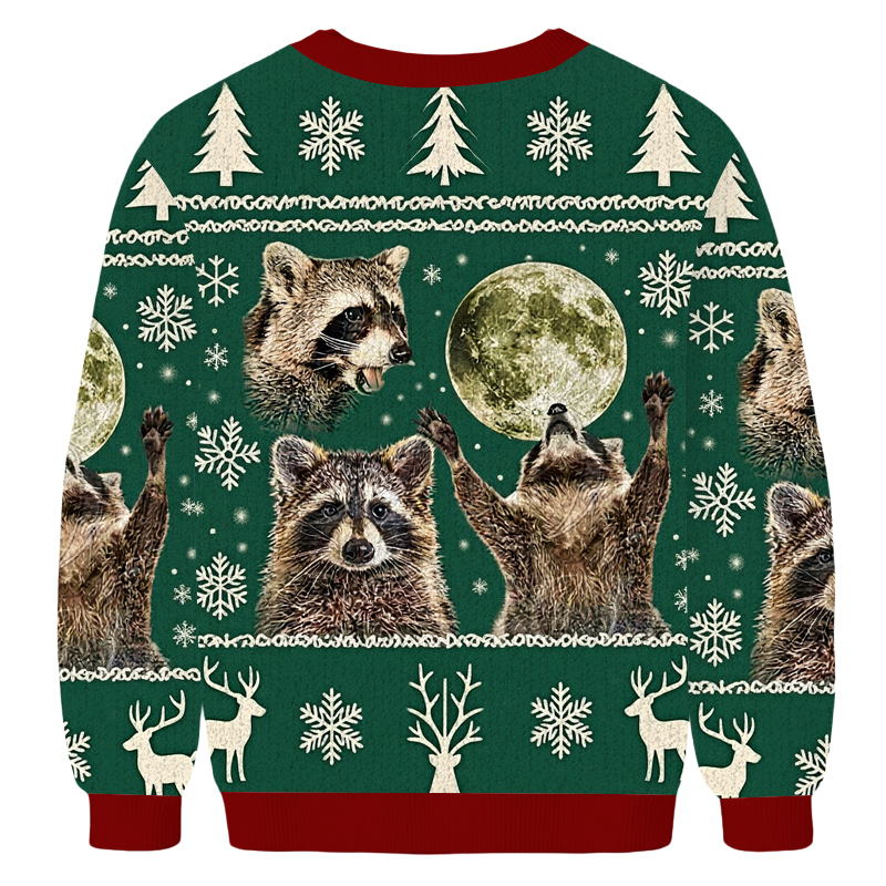Baddiecat Raccoons Howling At Moon Christmas Ugly Sweatshirt