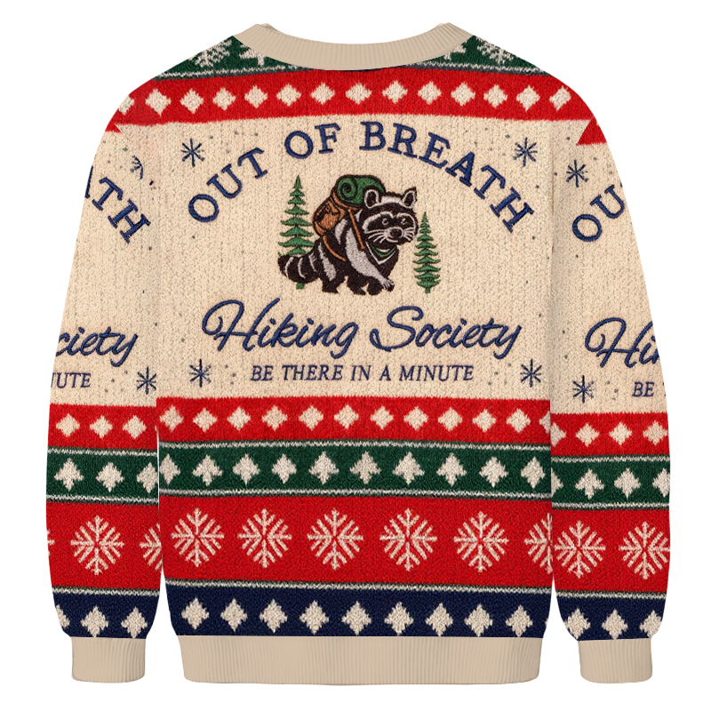 Baddiecat Out Of Breath Funny Raccoon Hiking Christmas Ugly Sweatshirt