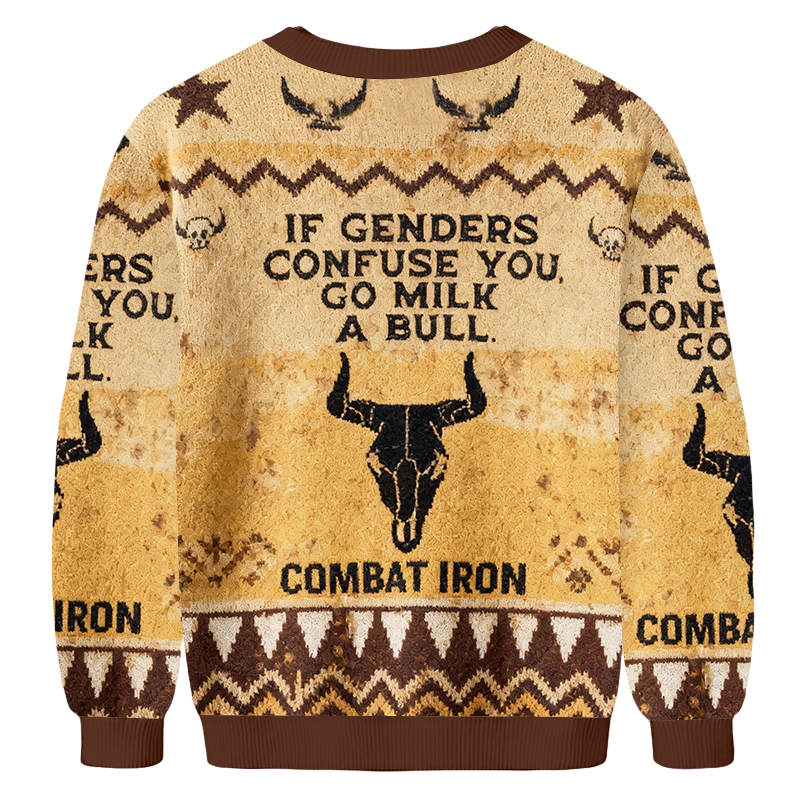 Baddiecat If Genders Confuse You Go Milk A Bull Christmas Ugly Sweatshirt