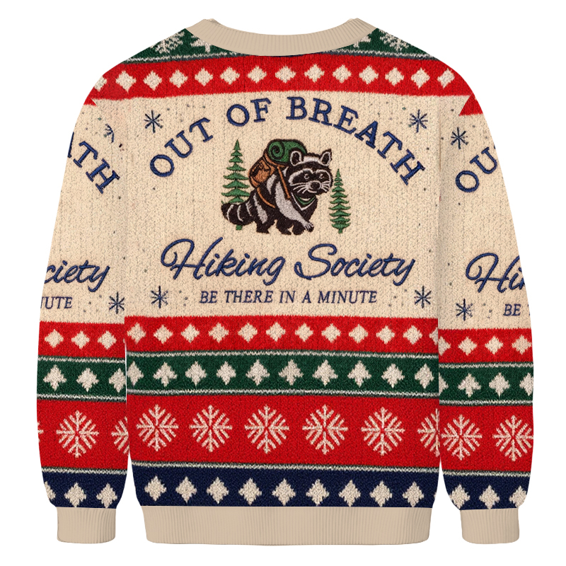 Baddiecat Out Of Breath Funny Raccoon Hiking Christmas Ugly Sweatshirt